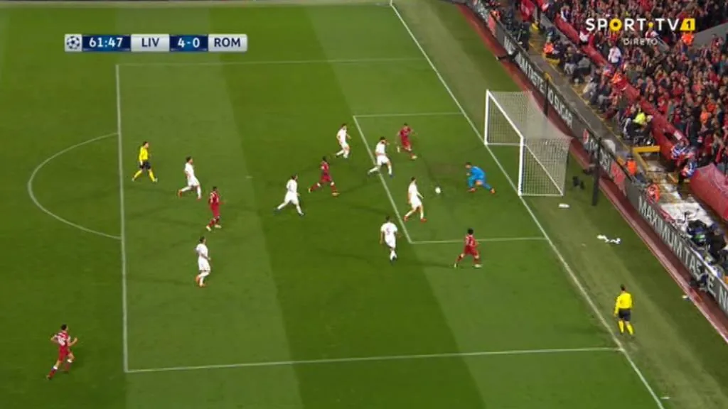 شاهد محمد صلاح يصنع الهدف الرابع لليفربول في شباك روما مقابل 0 في ذهاب قبل نهائي دوري ابطال اوروبا 24 ابريل 2018